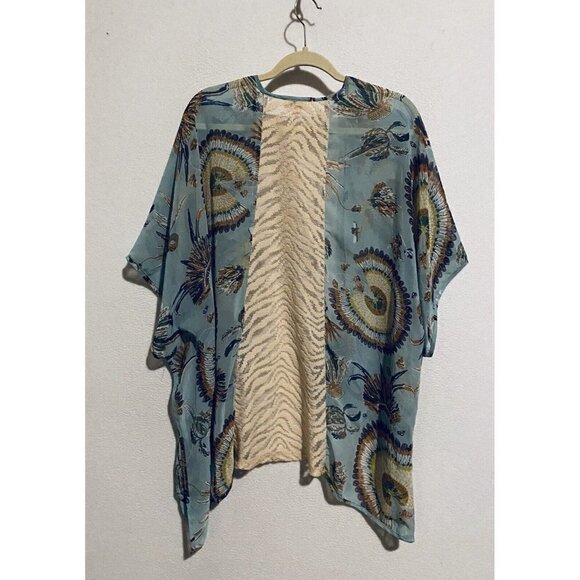 Umgee Top Womens S M Southwestern Feather Boho KImono Cardigan Sheer Festival - Picture 3 of 6